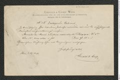 Nachlass Franz Steindachner, Brief von Gerold & Comp., Buchhandlung für in- und ausländische Literatur an das k.k. Zoologische Kabinet (19.11.1877), Inv.Nr. 155.01, Seite 1